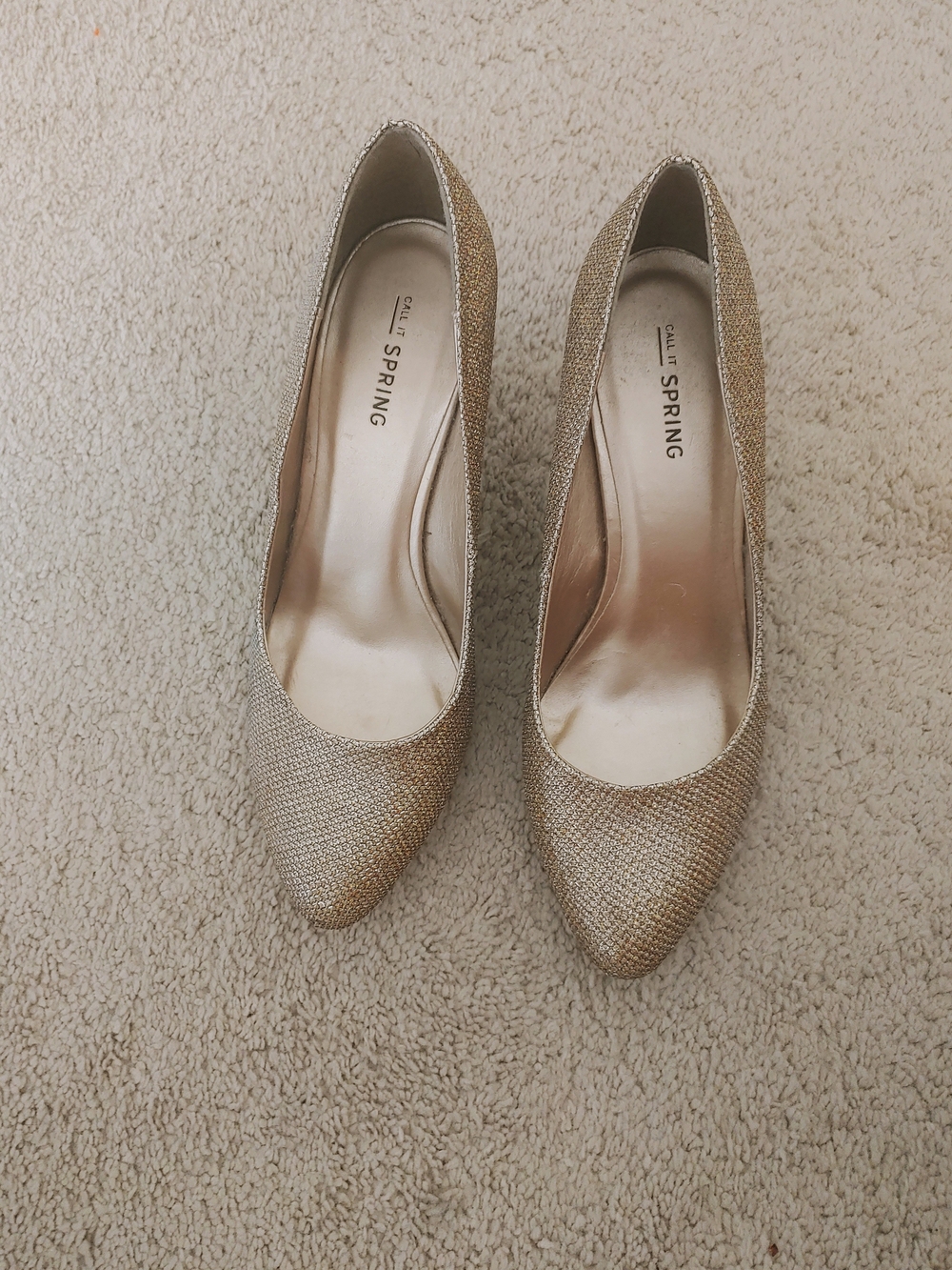 Call It Spring Metallic Gold Textured Pointed-Toe Heels
